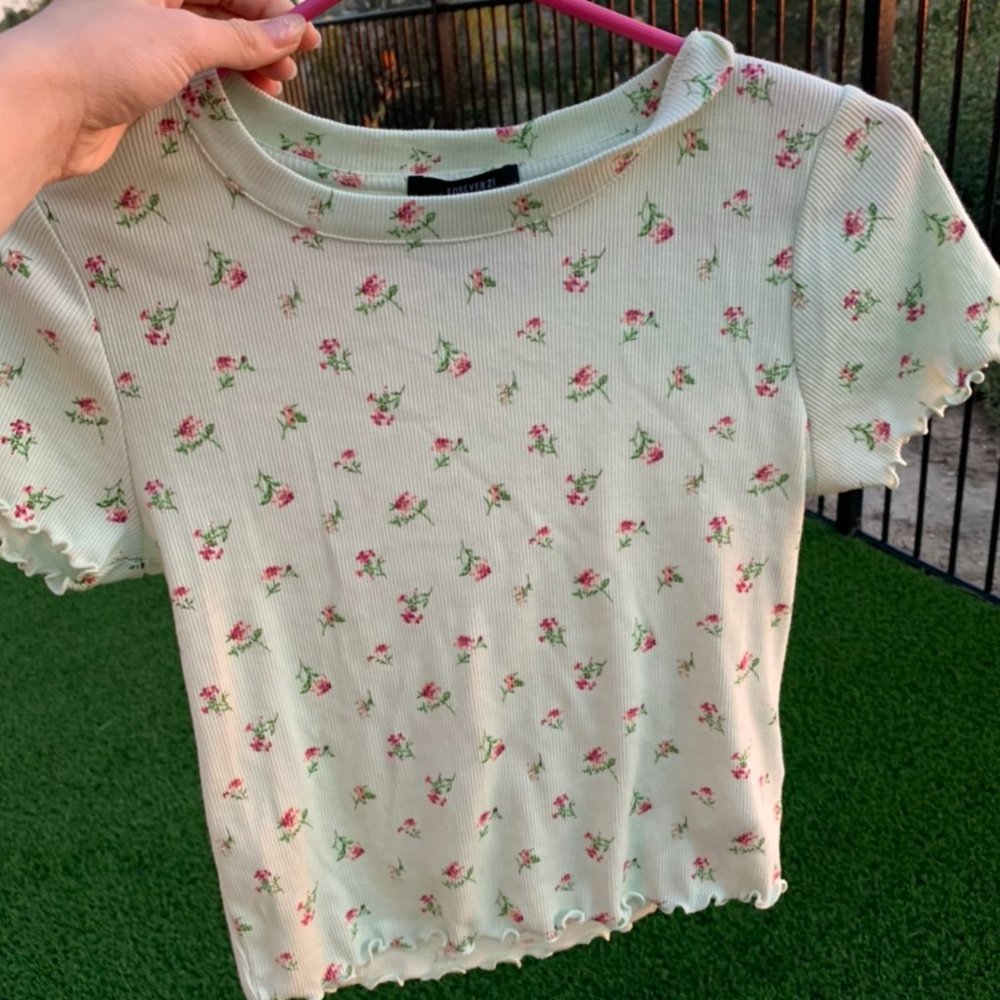 Green Floral Forever 21 Short Sleeve